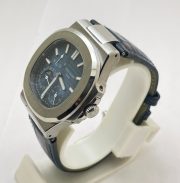 Patek Philippe Nautilus Moon Phase Power Resrve Blue Leather Strap Swiss Automatic Watch - Image 3