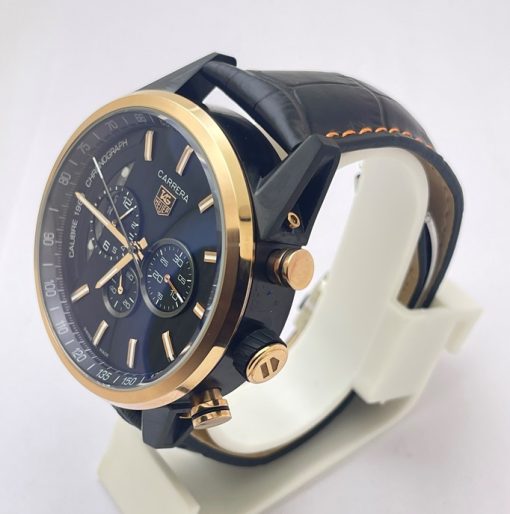 Tag Heuer 1969 Chronograph Black Leather Strap Watch - Image 3