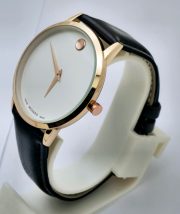 Movado Ultra Slim White Dial Leather Strap Watch - Image 3