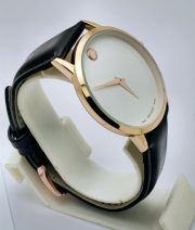 Movado Ultra Slim White Dial Leather Strap Watch - Image 4