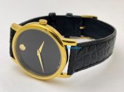 Movado Ultra Slim 2 Gold Black Leather Strap Watch - Image 5