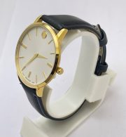Movado Ultra Slim White Dail Leather Strap Watch - Image 3