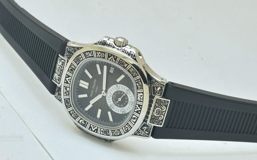 Patek Philippe Nautilus Hand Engraved Mayan/Aztec Swiss ETA Caliber 5910/1A Valjoux Movement Automatic Watch - Image 5