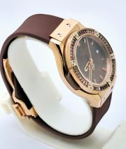 Hublot Classic Fusion Diamond Brown Rubber Strap Ladies Watch - Image 4