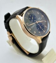 I W C Portugieser Chronograph Rose Gold Black Leather Strap Swiss Automatic Watch - Image 4