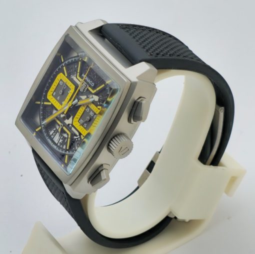 Tag Heuer Monaco Chronograph Yellow Skeleton Rubber Strap Watch - Image 3