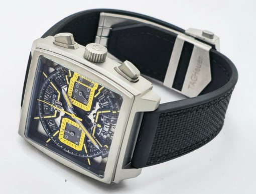 Tag Heuer Monaco Chronograph Yellow Skeleton Rubber Strap Watch - Image 5