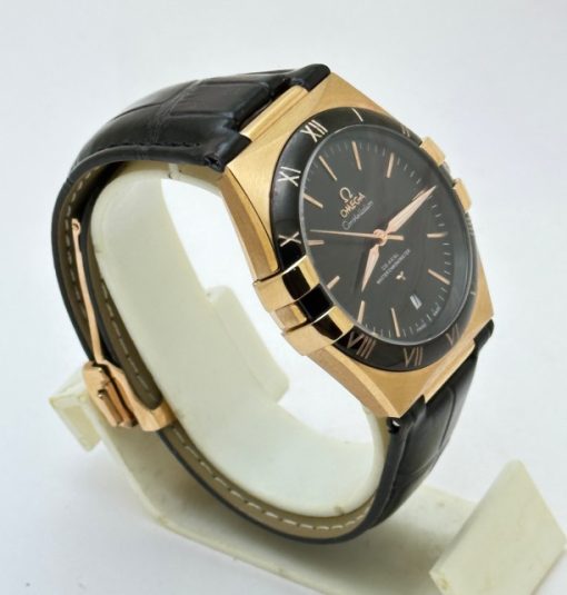 Omega Constellation Rose Gold Black Strap Swiss Automatic Watch - Image 4