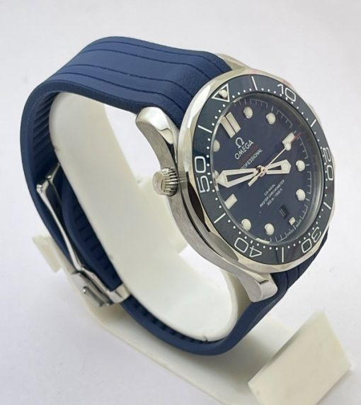 Omega Seamaster 50th Anniversary Steel Blue Rubber Strap Swiss Automatic Watch - Image 4