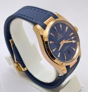 OMEGA SEAMASTER AQUA TERRA ROSE GOLD BLUE RUBBER STRAP LIMITED EDITION SWISS AUTOMATIC WATCH - Image 4