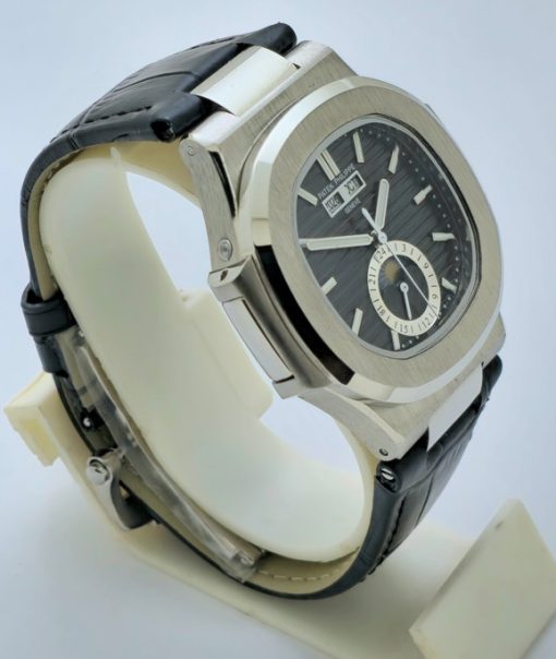 Patek Philippe Nautilus Annual Calendar Moon Phase Leather Strap Swiss Automatic Watch - Image 4
