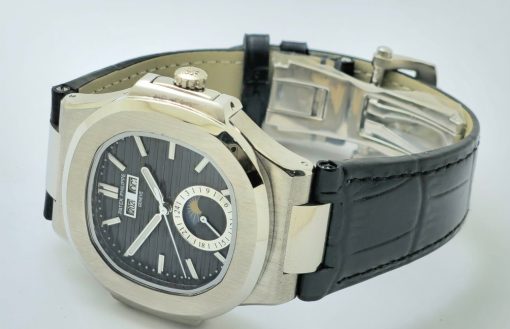 Patek Philippe Nautilus Annual Calendar Moon Phase Leather Strap Swiss Automatic Watch - Image 5