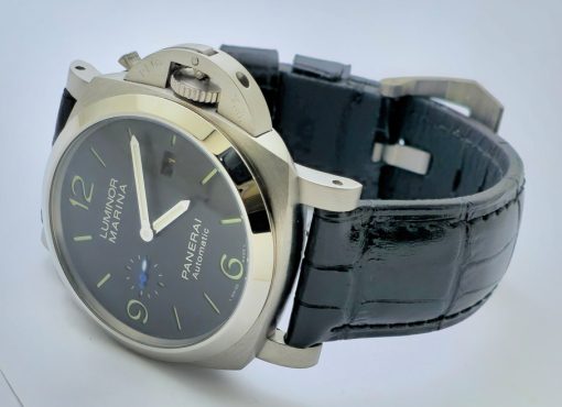 Panerai Marina Steel Black Leather Strap Swiss Automatic Watch - Image 5