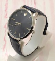 Movado Ultra Slim Steel Dark Blue Leather Strap Watch - Image 3