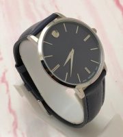 Movado Ultra Slim Steel Dark Blue Leather Strap Watch - Image 4