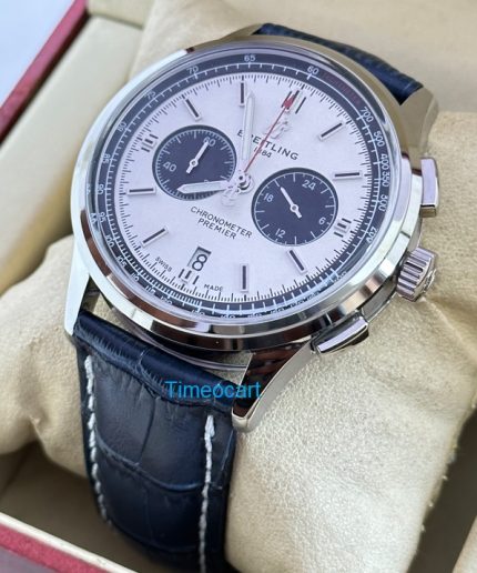Breitling Premier B01 Chronograph 42 White Dial Leather Strap Watch