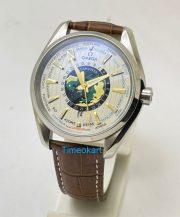 OMEGA SEAMASTER AQUA TERA WORLD TIME BORWN LEATHER STRAP SWISS AUTOMATIC WATCH - Image 2