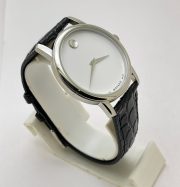 Movado Ultra Slim 2 Steel White Leather Strap Watch - Image 4