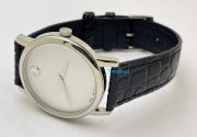 Movado Ultra Slim 2 Steel White Leather Strap Watch - Image 5