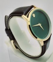 Movado Ultra Slim Green Dial Leather Strap Watch - Image 4