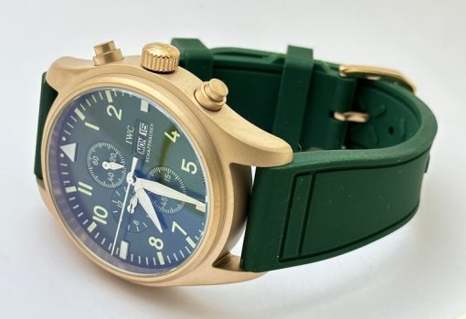 I W C Pilot Chronograph Day-Date Rose Gold Green Rubber Strap Watch - Image 5