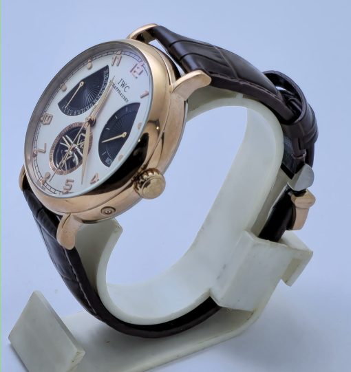 I W C Schaffhausen Portofino DAY-DATE Tourbillon 2 Rose Gold Leather Strap Swiss Automatic Watch - Image 3