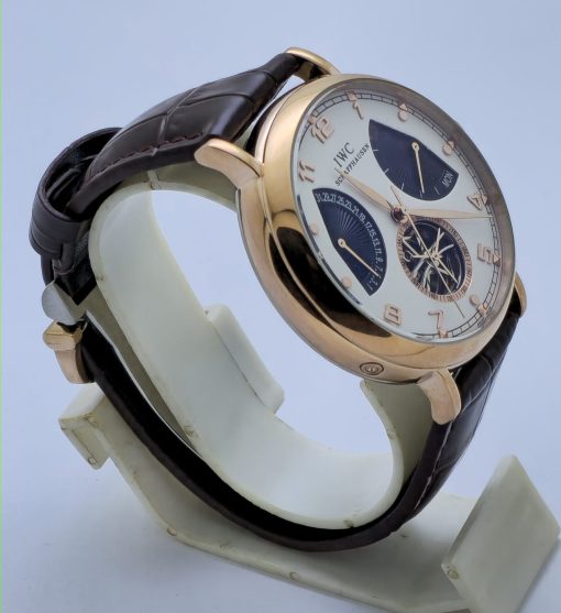 I W C Schaffhausen Portofino DAY-DATE Tourbillon 2 Rose Gold Leather Strap Swiss Automatic Watch - Image 4
