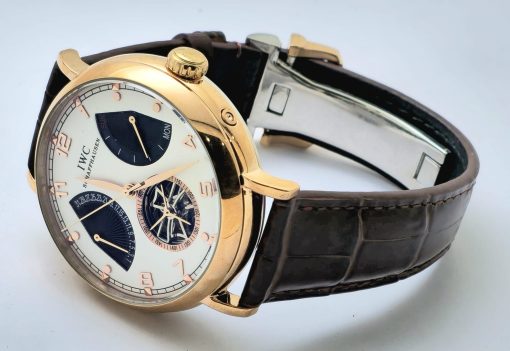 I W C Schaffhausen Portofino DAY-DATE Tourbillon 2 Rose Gold Leather Strap Swiss Automatic Watch - Image 5