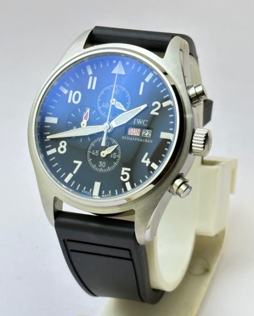 I W C Pilot Chronograph Day-Date Black Rubber Strap Watch - Image 2