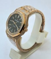 Audemars Piguet Royal Oak Full Diamond Rose Gold Black Swiss ETA Automatic Watch - Image 3