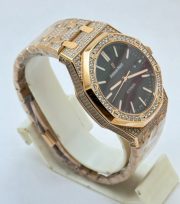 Audemars Piguet Royal Oak Full Diamond Rose Gold Black Swiss ETA Automatic Watch - Image 4