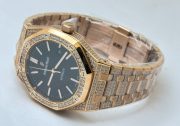 Audemars Piguet Royal Oak Full Diamond Rose Gold Black Swiss ETA Automatic Watch - Image 5