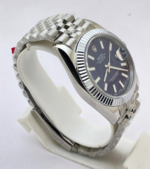 Rolex Date-Just Stick Mark Blue Steel Swiss ETA Automatic 2836 Valjoux Movement Watch - Image 4