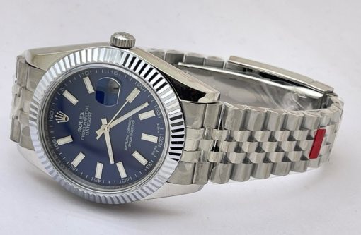 Rolex Date-Just Stick Mark Blue Steel Swiss ETA Automatic 2836 Valjoux Movement Watch - Image 5