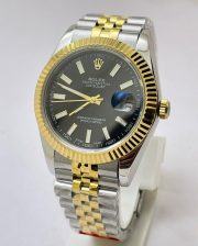 Rolex Date-Just Stick Mark Black Dual Tone Swiss ETA Automatic 2836 Valjoux Movement Watch - Image 2