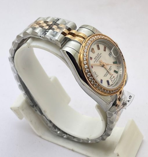 Rolex Datejust White Diamond Bezel Mother Of Pearl Dual Tone Swiss Automatic Ladies Watch - Image 4