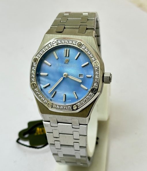 Audemars Piguet Royal Oak Diamond Sky Blue Mother of Pearl Ladies Watch - Image 2