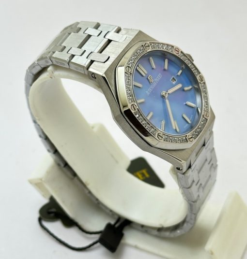Audemars Piguet Royal Oak Diamond Sky Blue Mother of Pearl Ladies Watch - Image 4