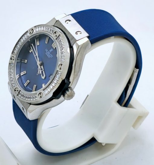 Hublot Classic Fusion Steel Diamond Blue Rubber Strap Ladies Watch - Image 3