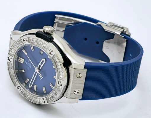 Hublot Classic Fusion Steel Diamond Blue Rubber Strap Ladies Watch - Image 5